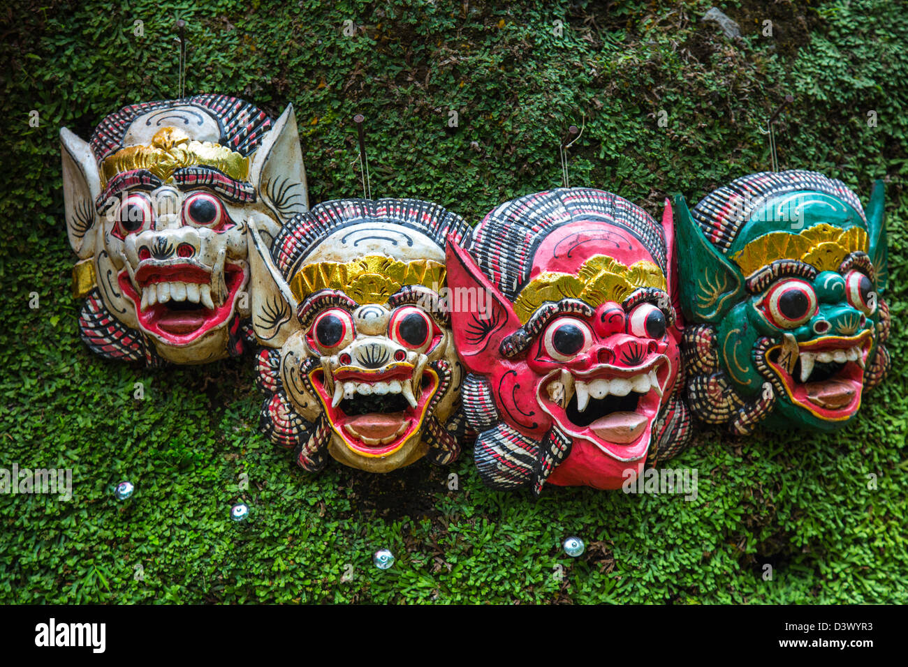 Traditional Balinese Hindu masks, Ubud, Bali, Indonesia Stock Photo