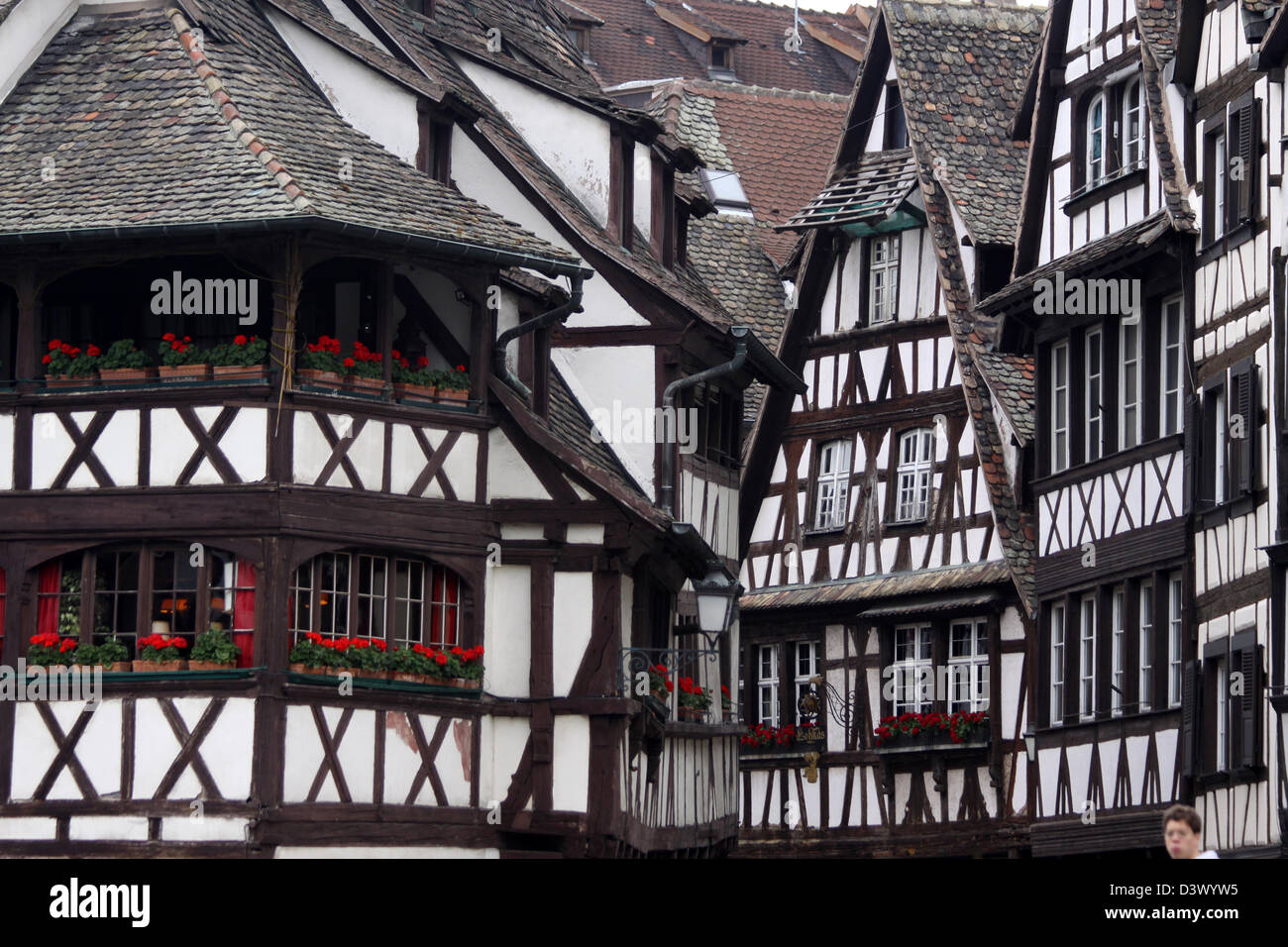 Black and white half-timbered houses in the old town of Strasbourg, Alsace, France Stock Photo