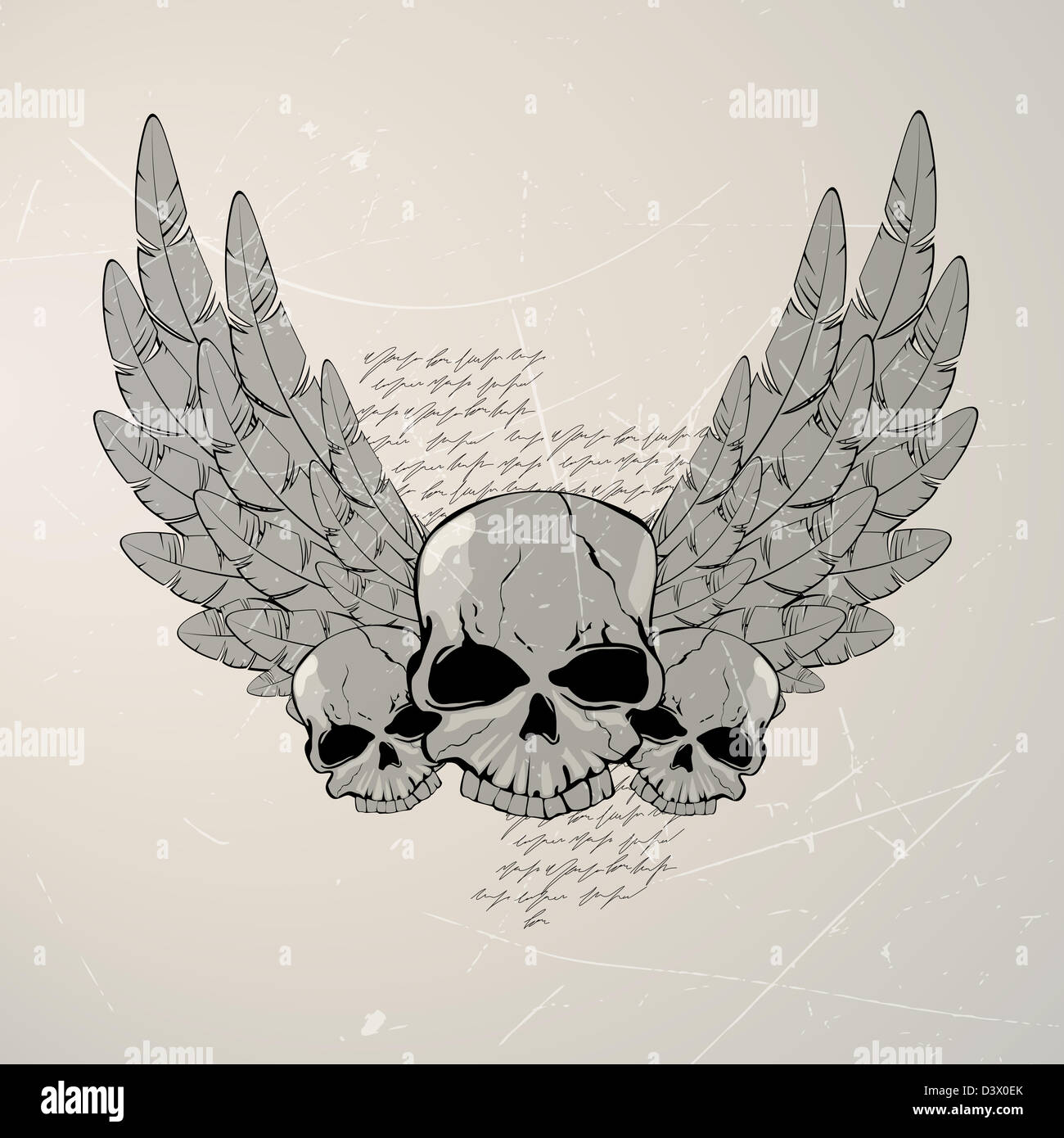Vector illustration of a vintage skull with wings Stock Photo - Alamy