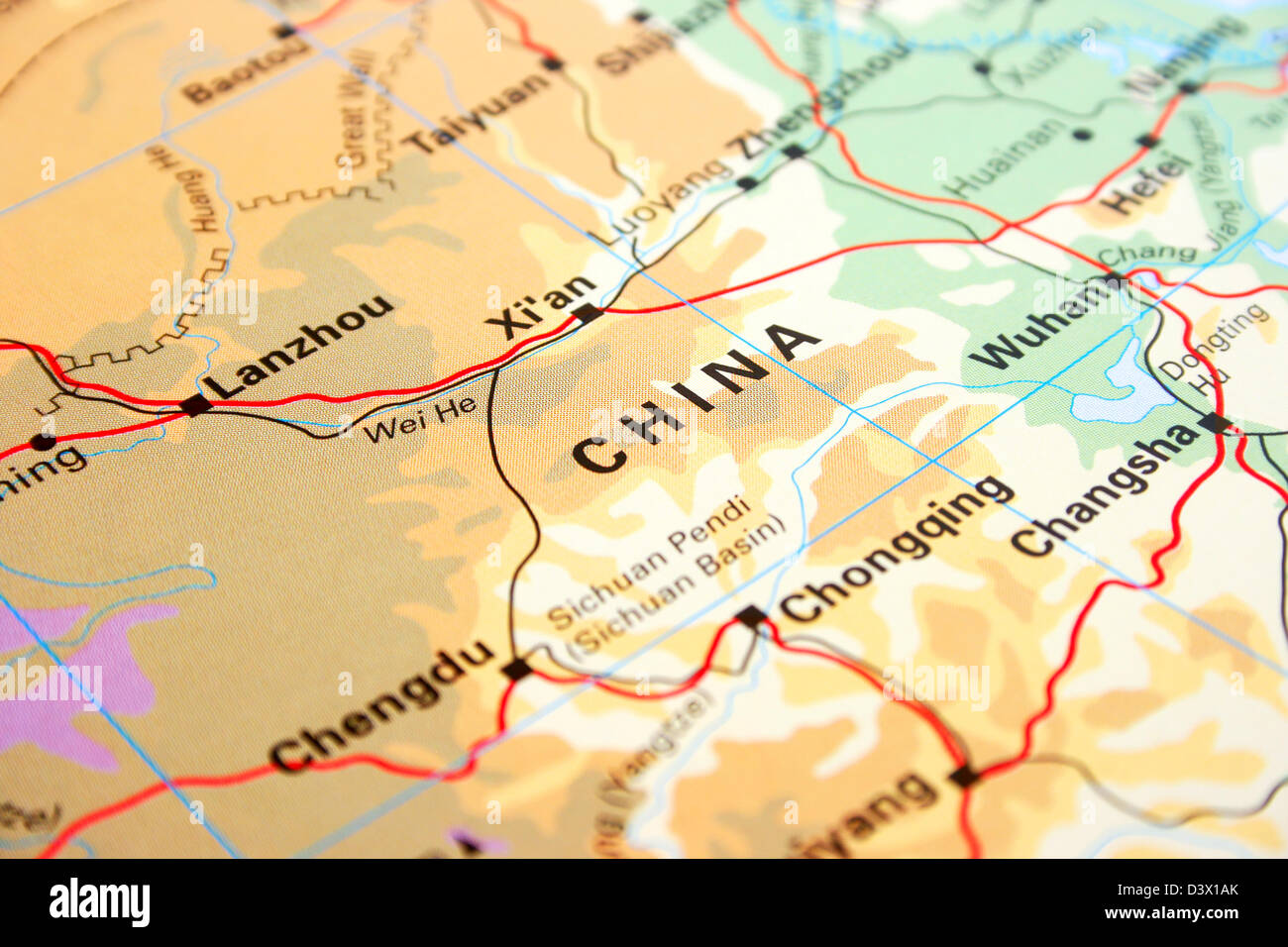 China Map With Mountains And Rivers Stock Photo Alamy