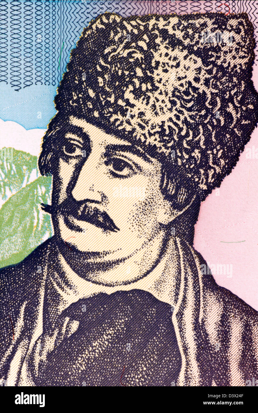Avram Iancu (1824-1872) on 5000 Lei 1993 Banknote from Romania. Stock Photo
