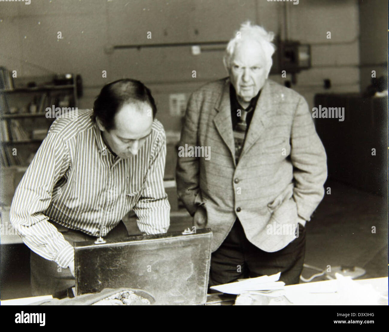 Alexander Calder Special Collection Photo The descriptor reads, ''Alexander Calder with Paul Matisse, coordinator of the last mobile for the National Gallery of Art.'' Stock Photo