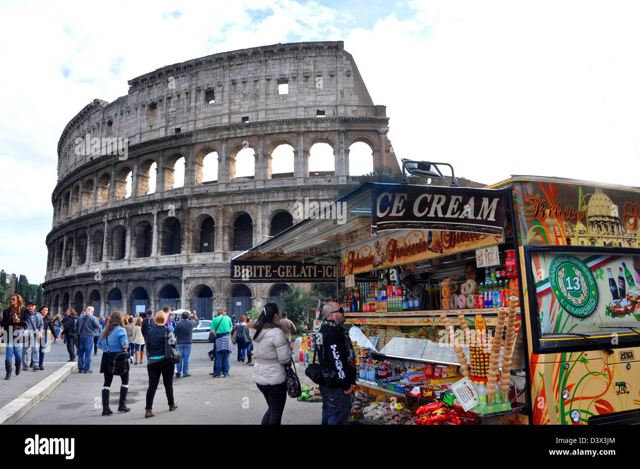 Colosseum, with Ice cream stand, Rome Italy Stock Photo