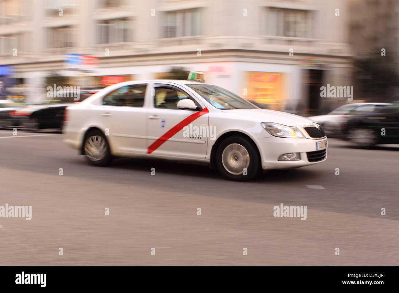 Madrid Spain Taxi on Gran Via Stock Photo Alamy