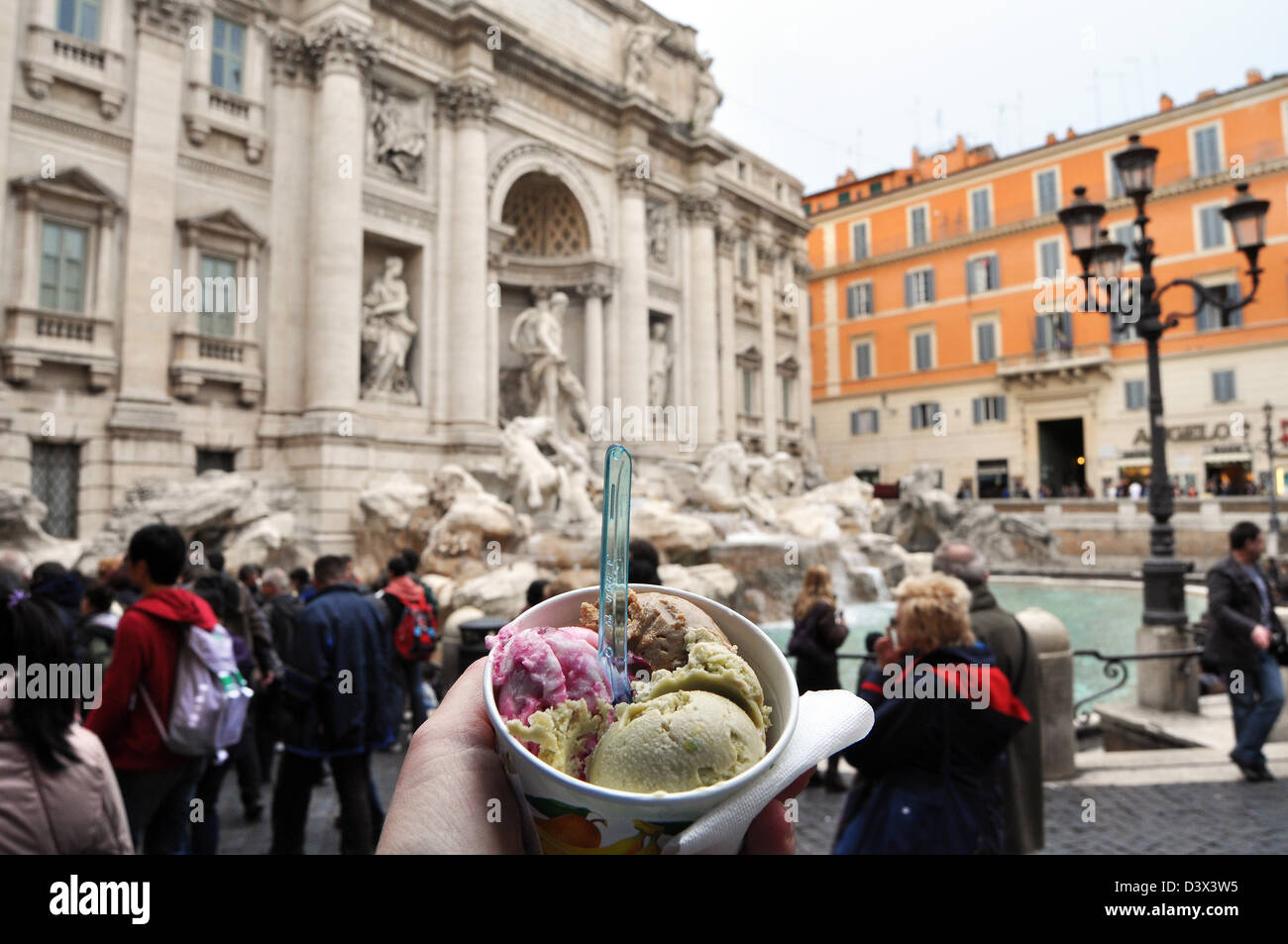 Ice cream, Trevi Fountain, Rome, Italy Stock Photo