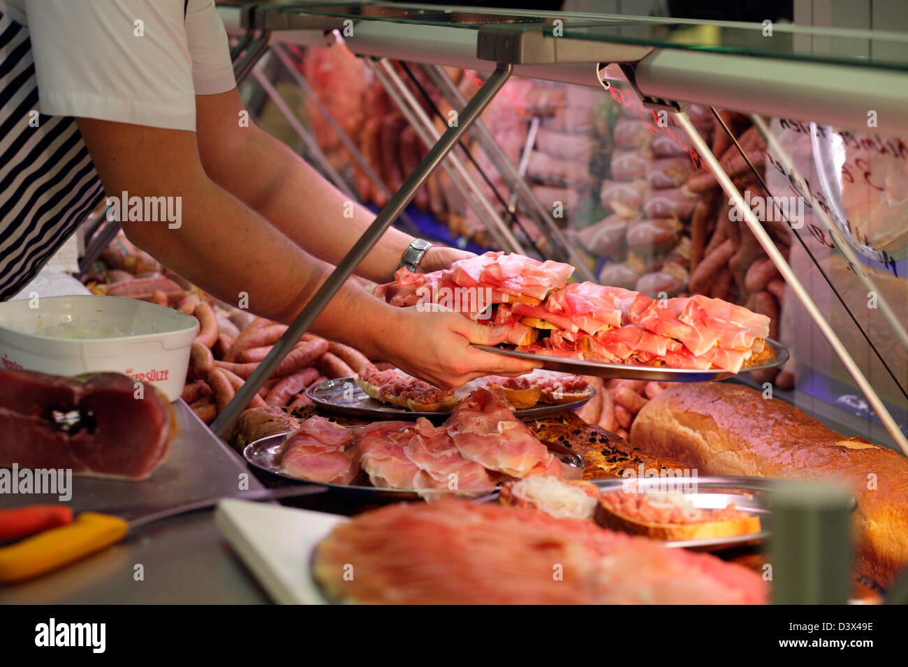 Berlin, Germany, a meat and meat counter at the Green Week Stock Photo