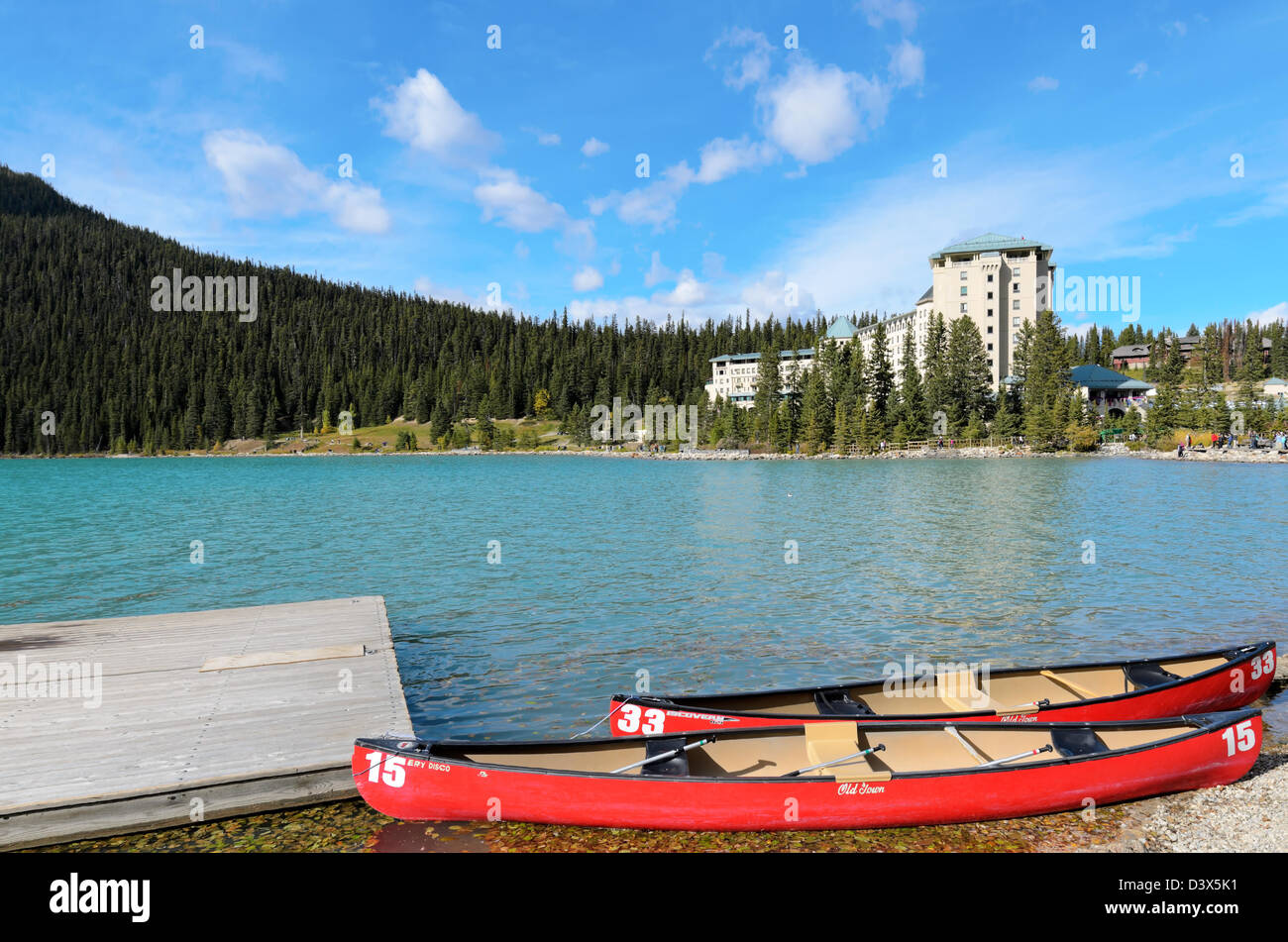 Canoes in front of The Fairmont Chateau Lake Louise in Banff National ...