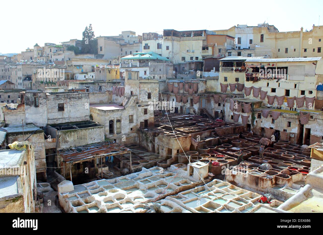 The impressive and unrivaled image Almedina tanneries in Fez! Stock Photo