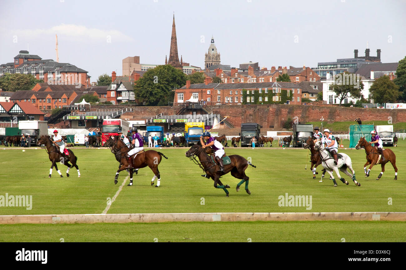 Polo match, Chester Racecourse, the Roodee, Chester, England, UK Stock Photo