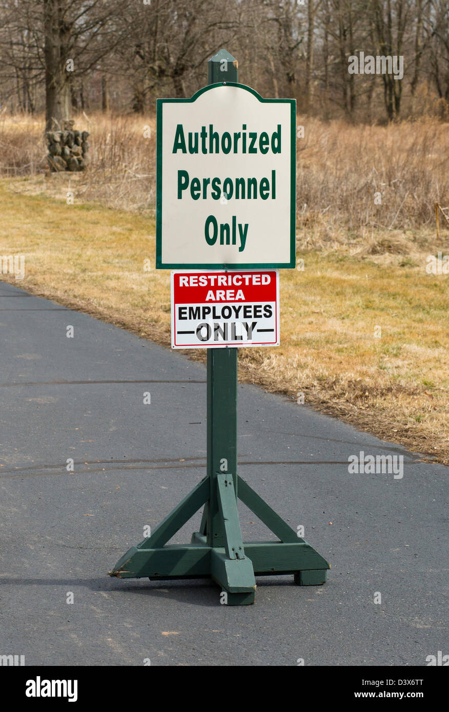 Restricted area sign authorized personnel only. Stock Photo