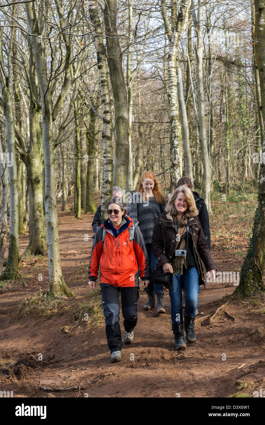 People on footpath woodland walk, Fforest Fawr, Cardiff, Wales, UK Stock Photo