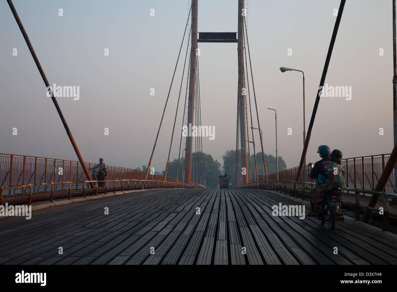 Suspension bridge on the road to Mawlamyine (Moulmein) from Yangon ...