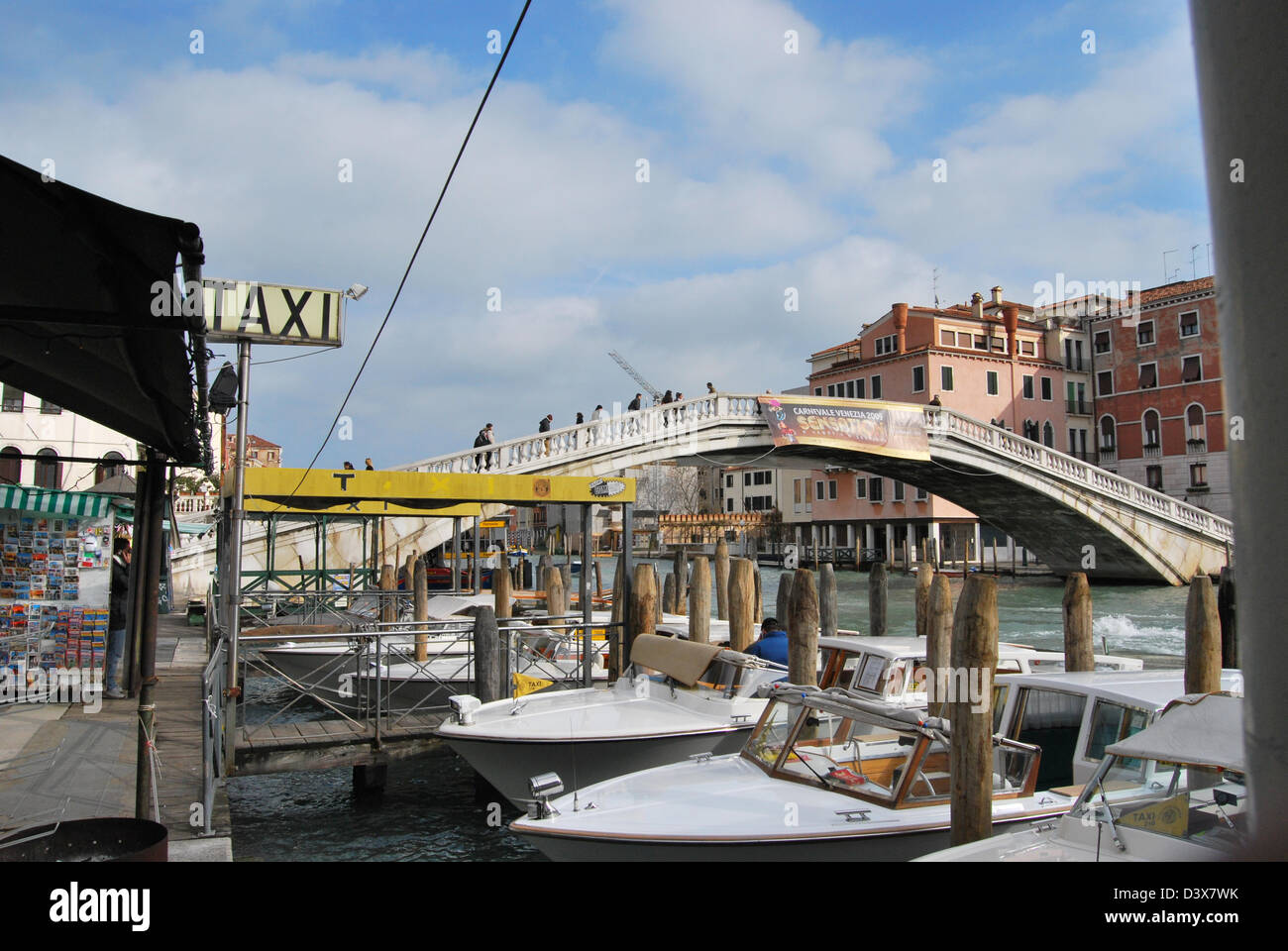 Water Taxis line the Grand Canal in Venice Italy Stock Photo Alamy