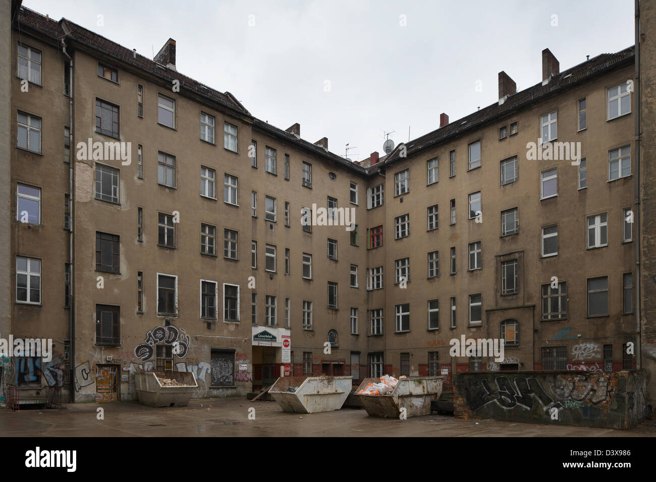 Berlin, Germany, the backyard of an old building in the Warsaw street Stock Photo