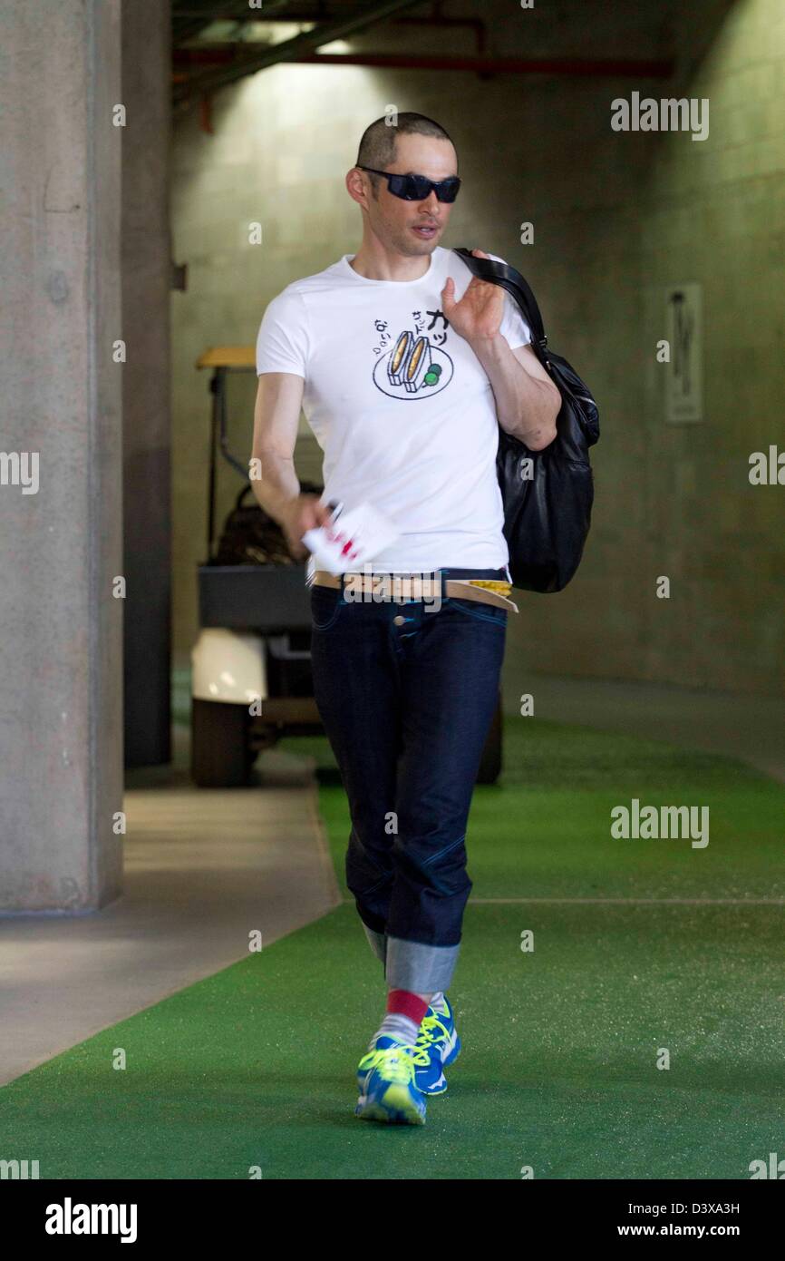 Ichiro Suzuki (Yankees), FEBRUARY 18, 2013 - MLB : Ichiro Suzuki of the New  York Yankees wears Katsu-Sand t-shirt during the New York Yankees spring  training camp at George M. Steinbrenner Field