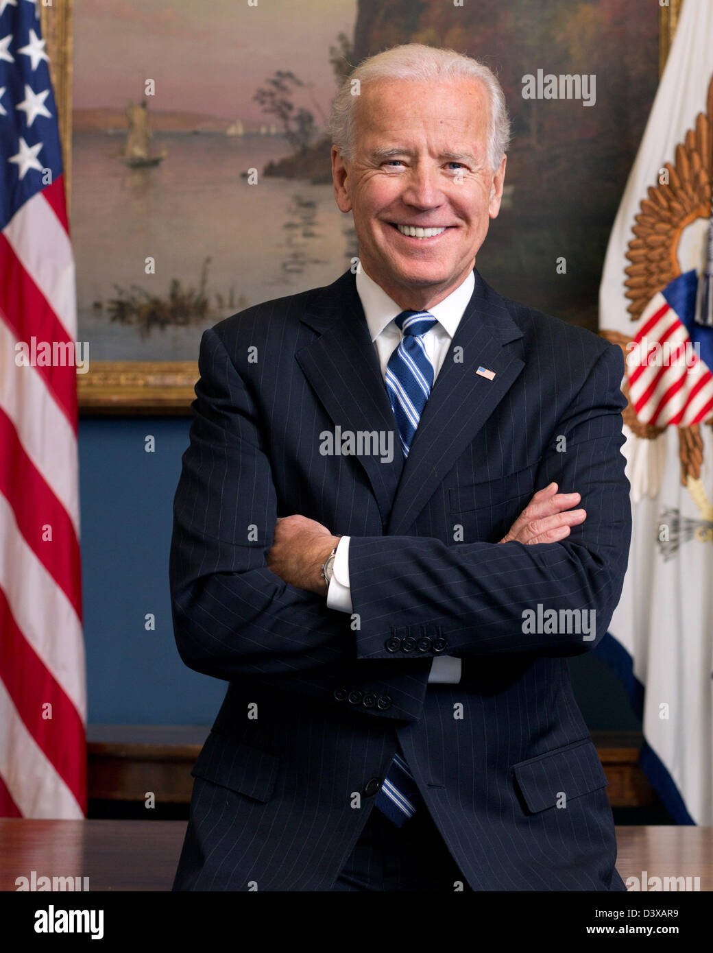 Official portrait of US Vice President Joe Biden in his West Wing Office at the White House January 10, 2013 in Washington, DC. Stock Photo