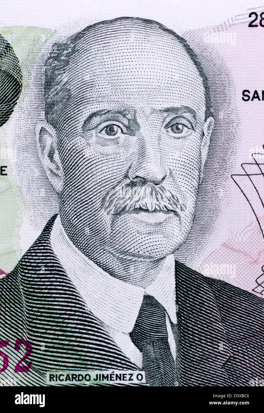 Ricardo Jimenez Oreamuno (1859-19458) on 100 Colones 1993 Banknote from Costa Rica. Stock Photo