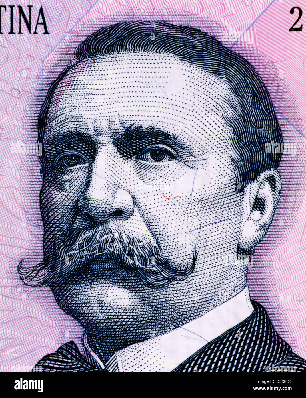 Carlos Pellegrini (1846-1906) on 1 Peso 1993 Banknote from Argentina. President of Argentina during 1890-1892. Stock Photo