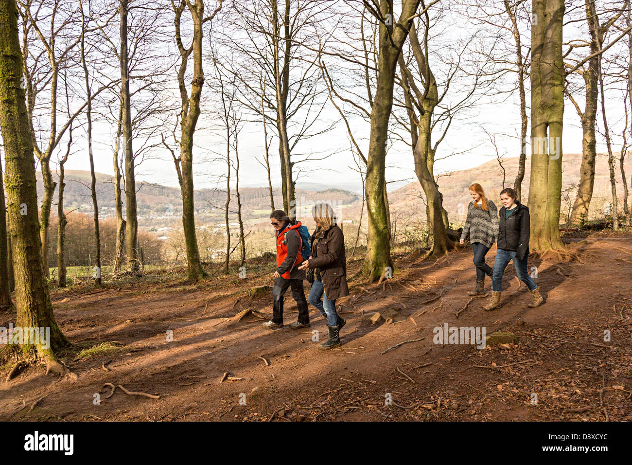 People on footpath woodland walk, Fforest Fawr, Cardiff, Wales, UK Stock Photo