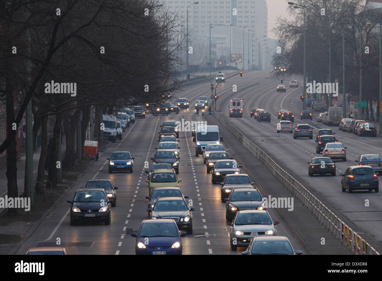 Berlin, Germany, rushhour traffic on the arterial road in Frankfurter