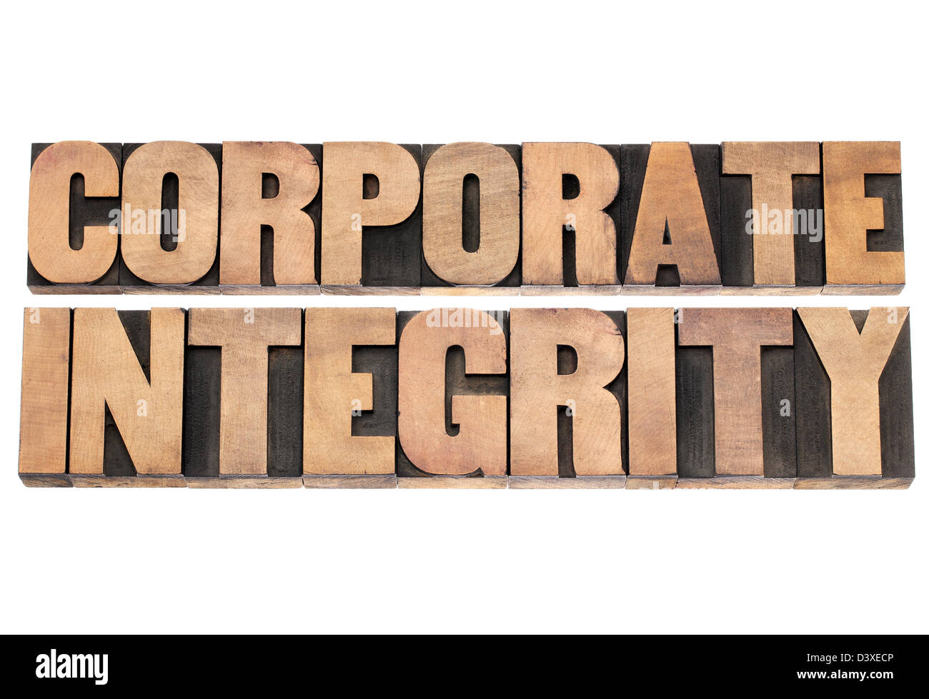 corporate integrity - business ethics concept - isolated text in vintage letterpress wood type printing blocks Stock Photo