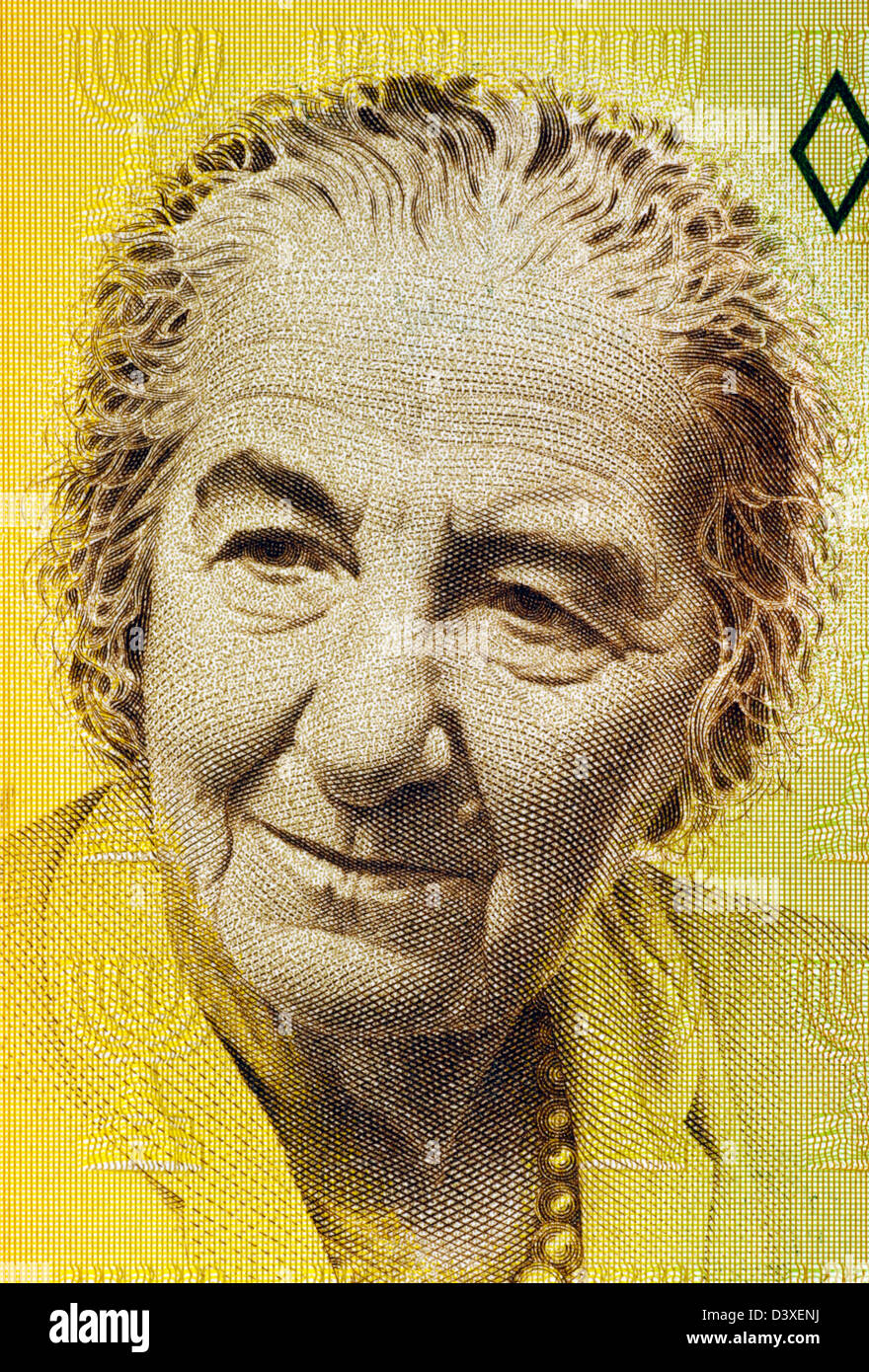 Golda Meir (1898-1978) on 10 New Sheqalim 1992 Banknote from Israel. 4th Prime Minister of Israel. Stock Photo