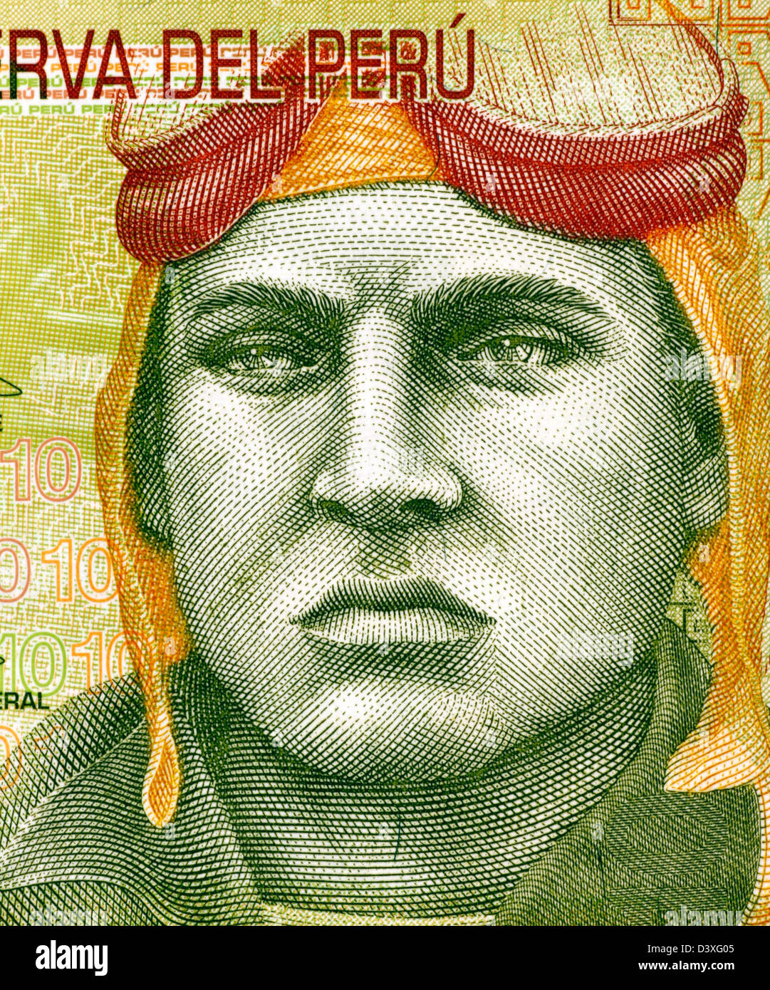 Jose Quinones Gonzales (1914-1941) on 10 Nuevos Soles 2009 Banknote from Peru. Stock Photo