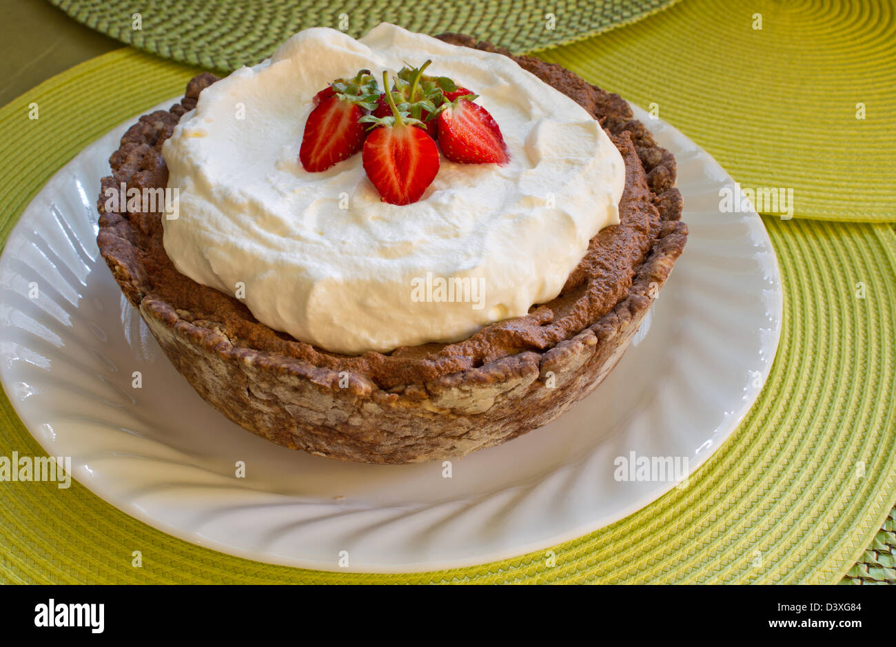 Delicious homemade chocolate strawberries tart Stock Photo