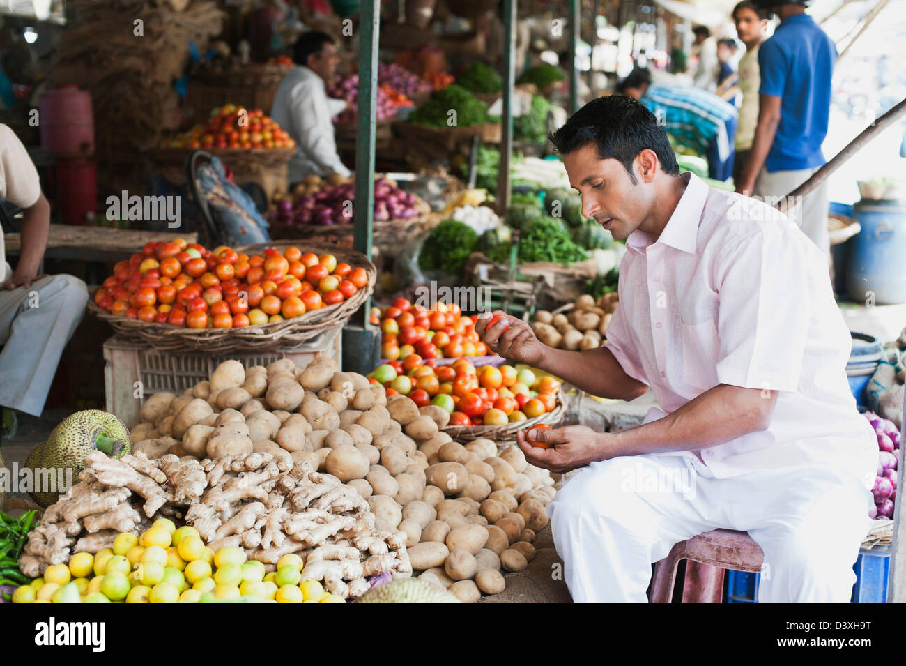 Man buying vegetables from a market stall, Sohna, Gurgaon, Haryana