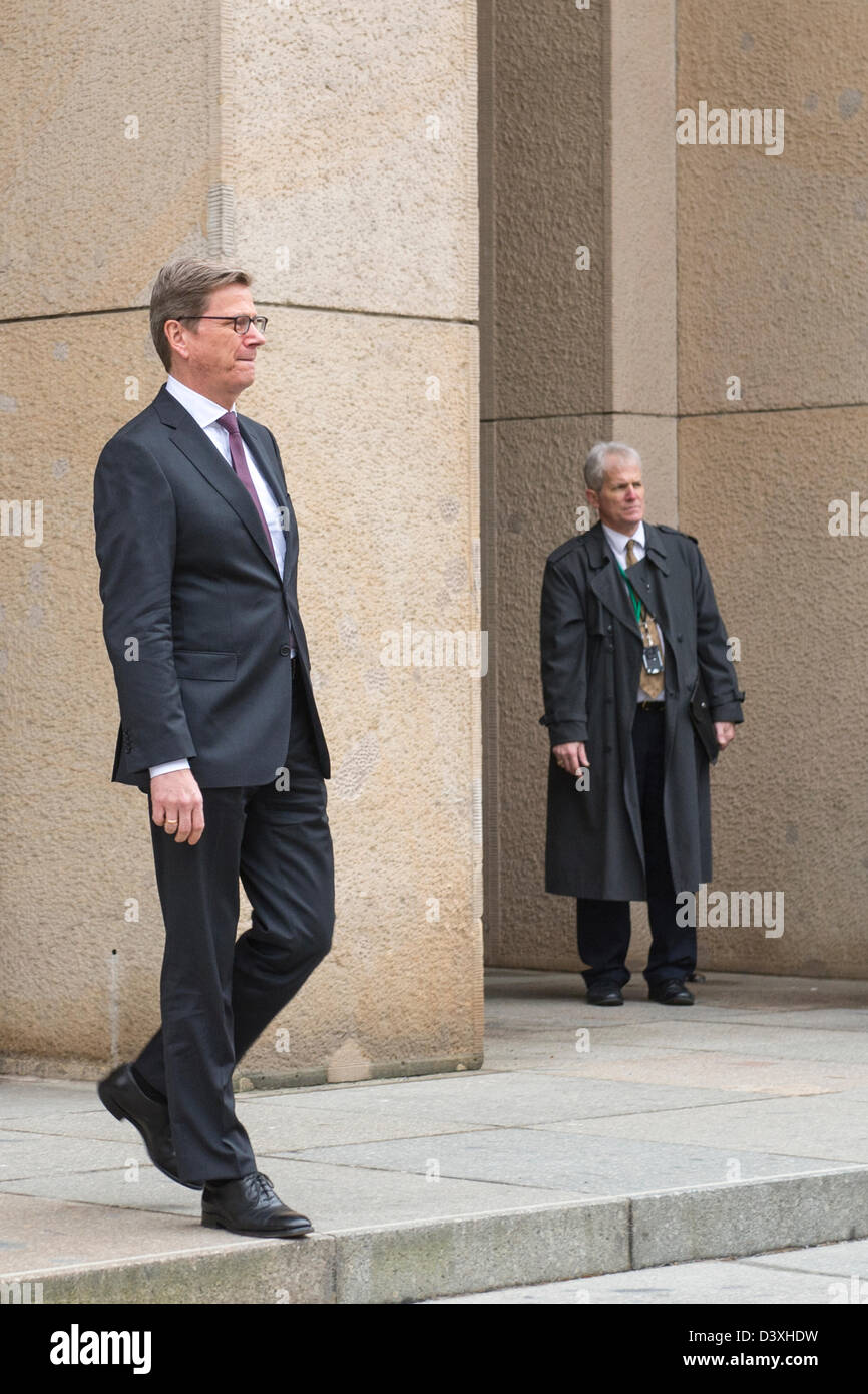 Berlin, Germany. 26th February 2013. German Foreign Minister, Guido Westerwelle receives the American counterpart, John Kerry in the Federal Foreign Office in Berlin for bilateral talks on international issues. The bilateral talks are followed by a meeting with the German Chancellor Angela Merkel in the Federal Chancellery. Credits: Credit: Gonçalo Silva / Alamy Live News. Stock Photo
