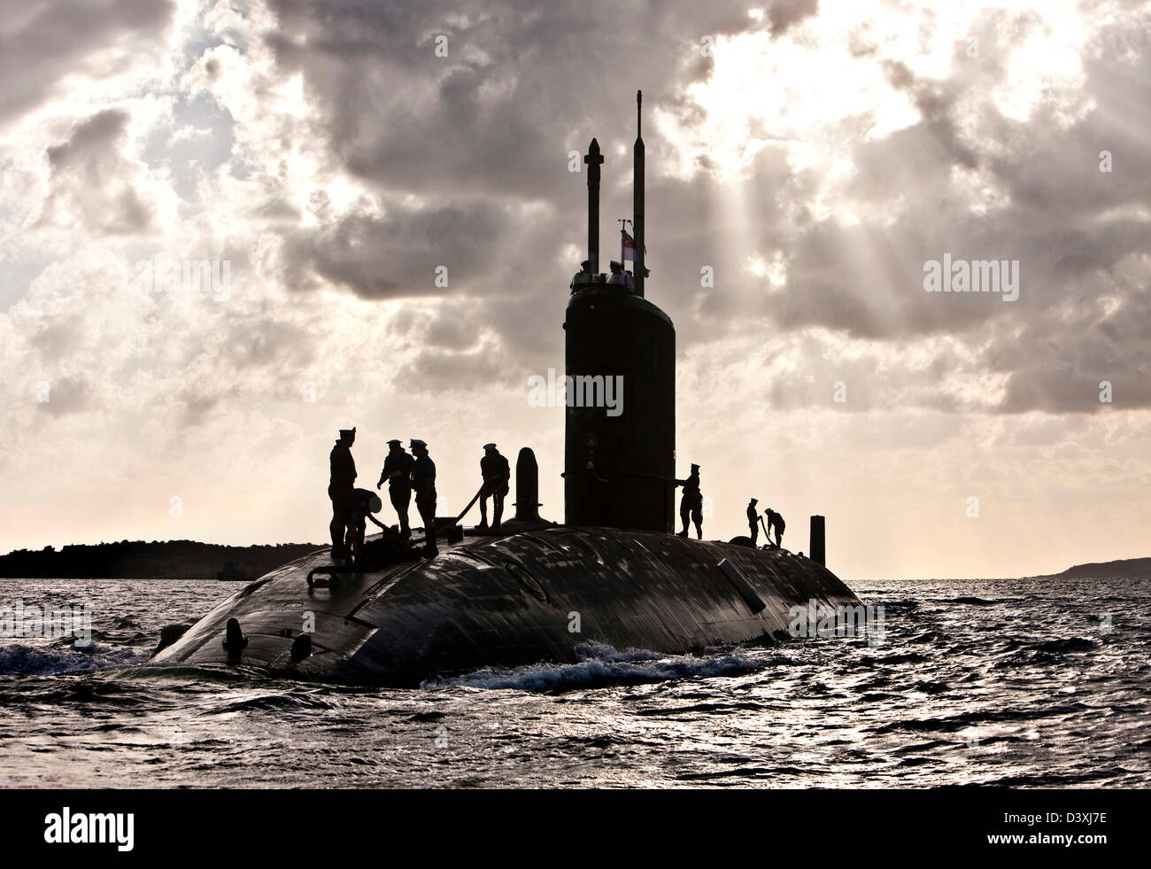 Nuclear Submarine HMS Talent and crew, backlit in Egypt Stock Photo