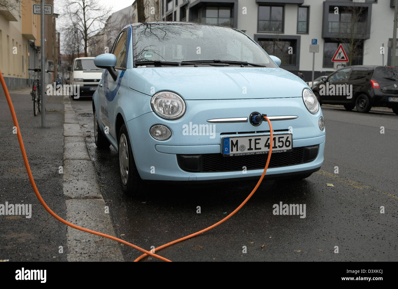 Berlin, Germany, an electric vehicle on a Ladesaeule Stock Photo