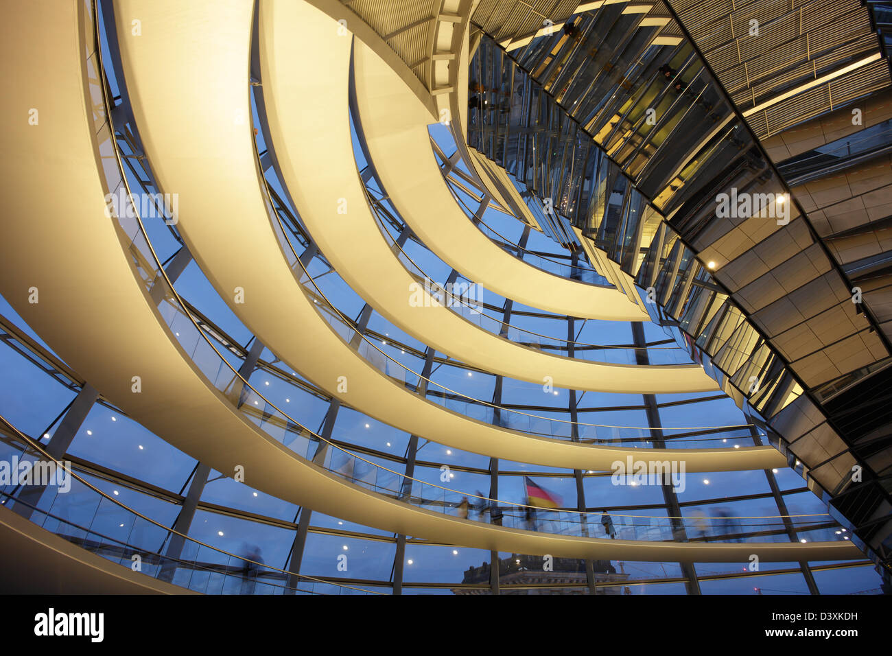 Berlin, Germany, visitors in the evening in the Reichstag dome Stock Photo