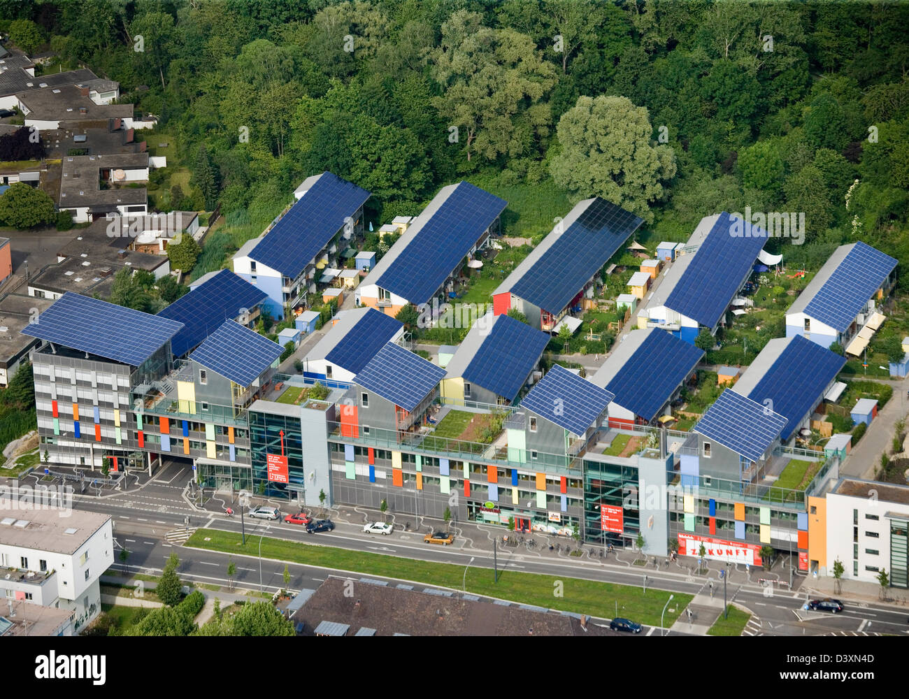 Freiburg, Germany, aerial view of the solar village Vauban by Stock