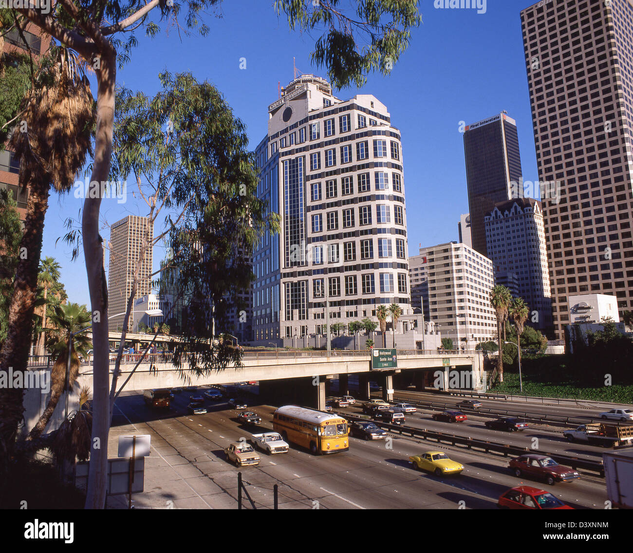 Freeway in downtown district, Los Angeles, California, United States of America Stock Photo