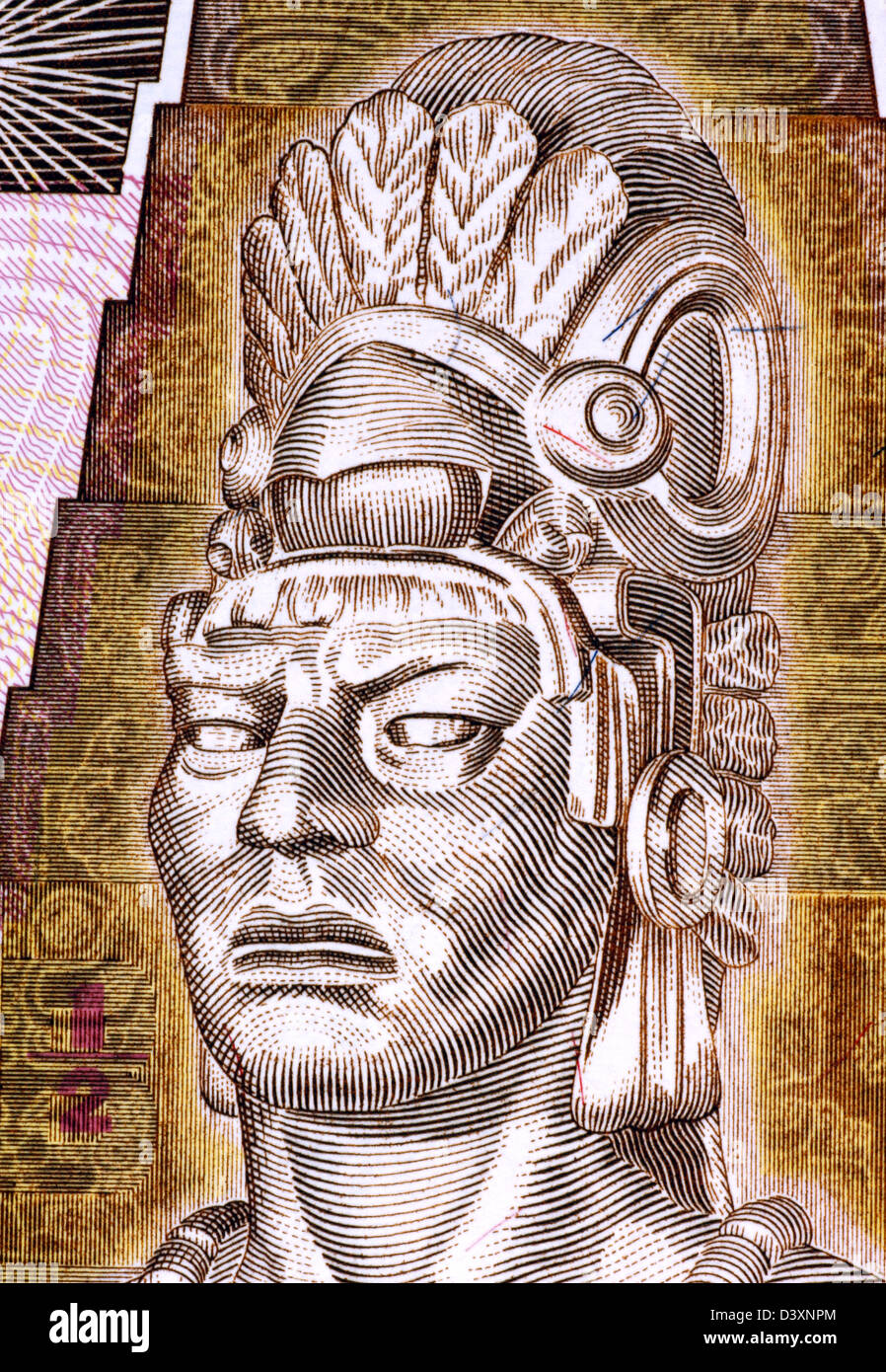 Tecun Uman (1500-1524) on Half Quetzal 1998 Banknote from Guatemala. Last ruler and king of the K'iche' Maya people. Stock Photo