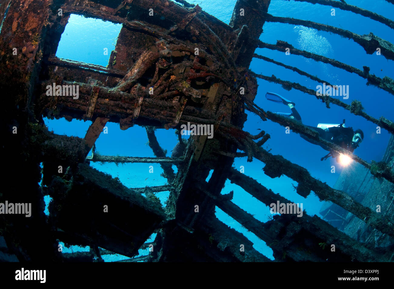 Wreckdiving the Russian Destroyer M.V. Captain Keith Tibbets. Stock Photo