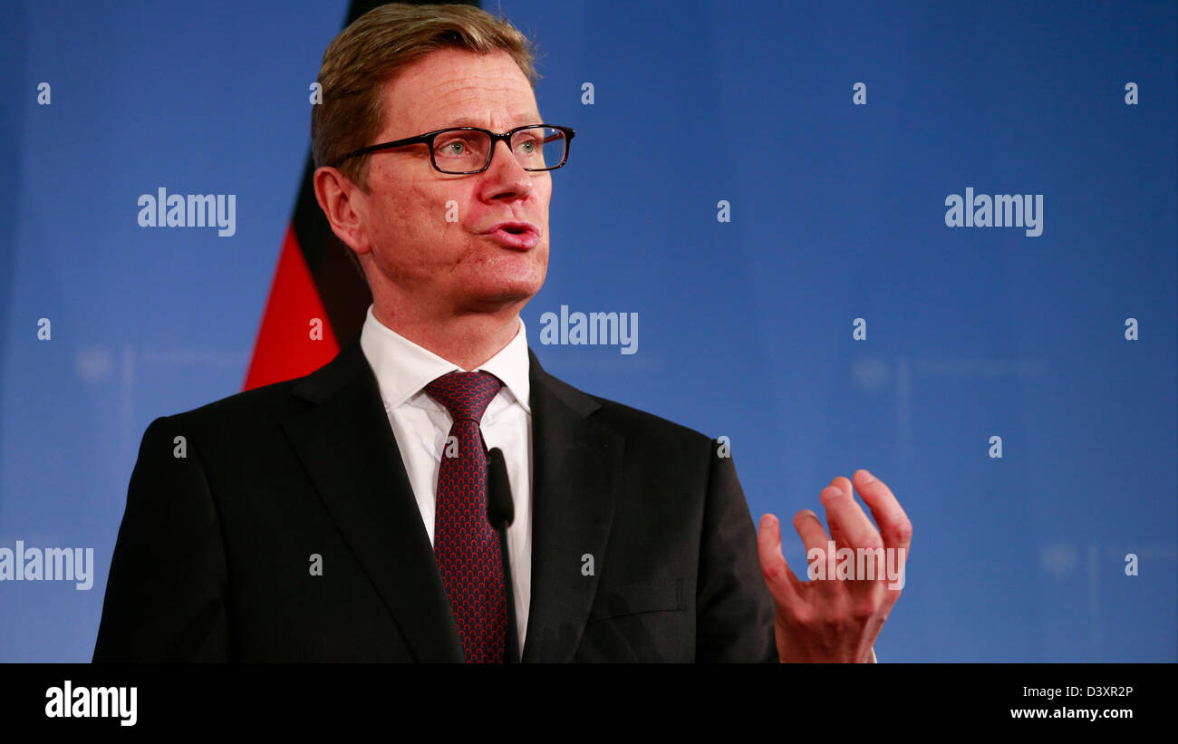 Berlin, Germany. 26 February 2013. Press statements after the meeting between the U.S. Secretary of state John Kerry and the German Foreign Minister Guido Westerwelle in Berlin. On Picture: Guido Westerwelle, German Foreign Minister. Credit: Reynaldo Chaib Paganelli / Alamy Live News Stock Photo