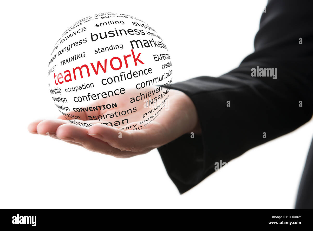 Transparent ball with inscription teamwork in a hand Stock Photo - Alamy