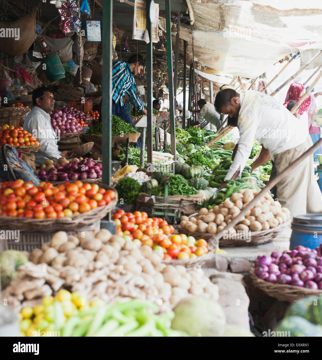 Scene from a vegetable market, Sohna, Gurgaon, Haryana, India Stock