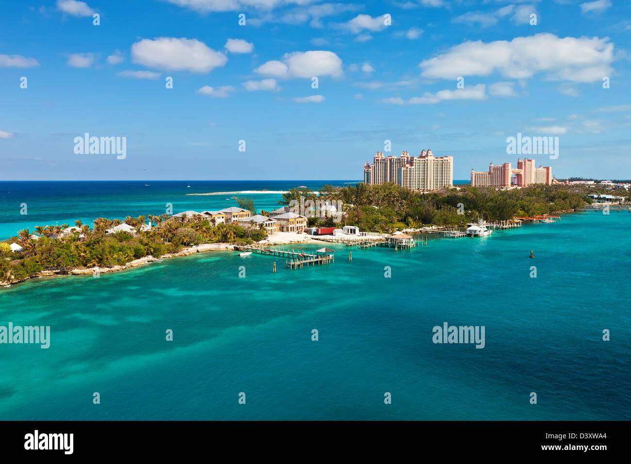 Long stretch of Paradise Island, located in Nassau, Bahamas Stock Photo