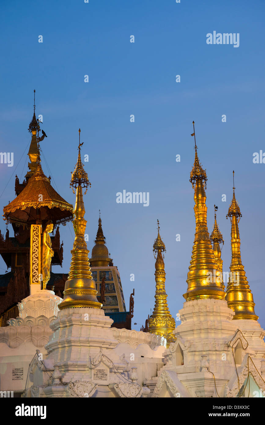 Stupas at Shwedagon Pagoda Yangon Myanmar Stock Photo