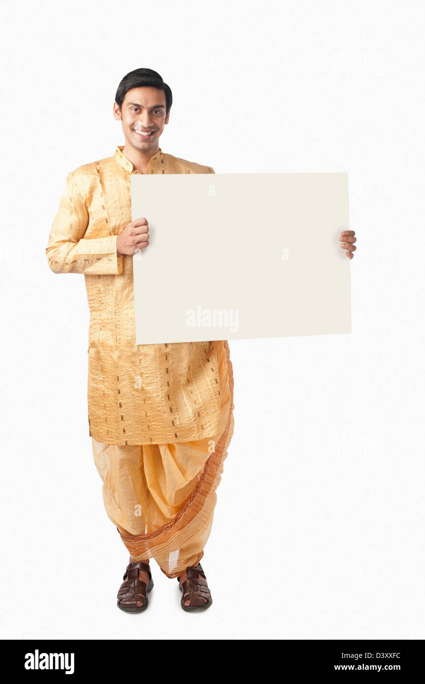 Bengali man holding a blank placard Stock Photo Alamy