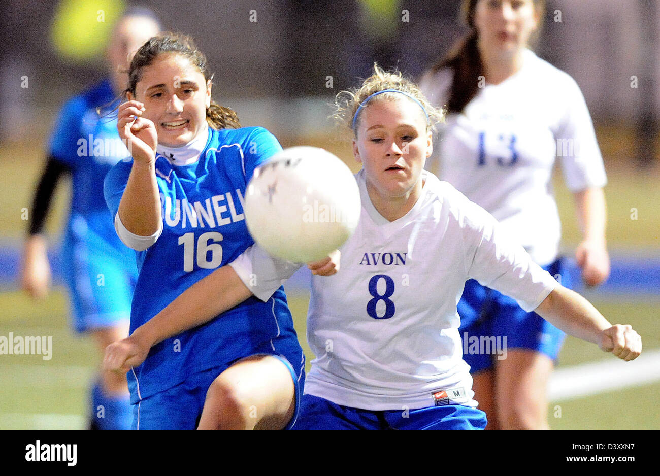 High School girls soccer action in CT USA Stock Photo
