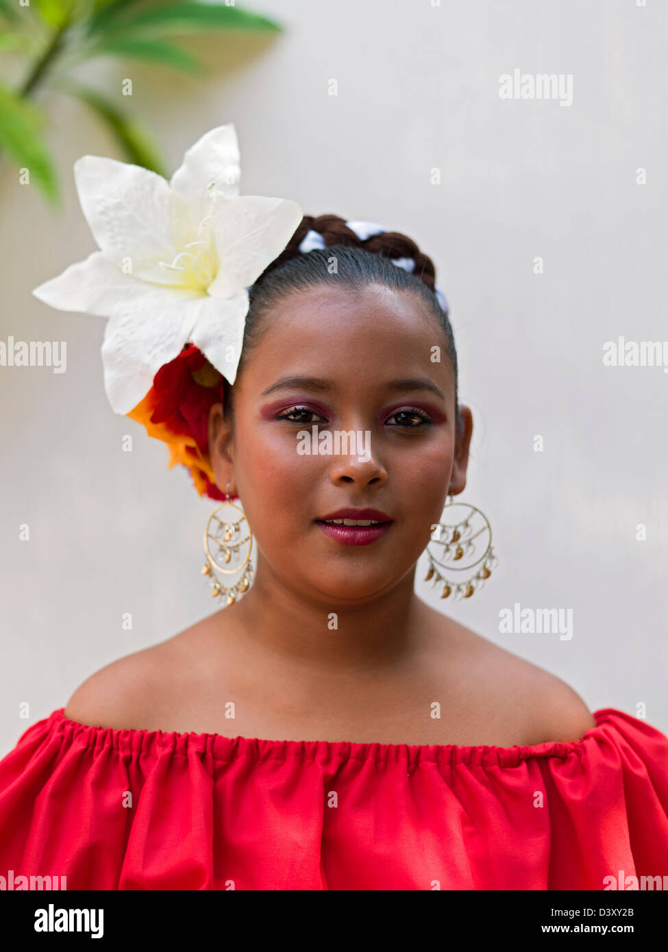 Mexico, Jalisco, Tequila, portrait of a young Mexican girl dancer in folkloric costume Stock Photo