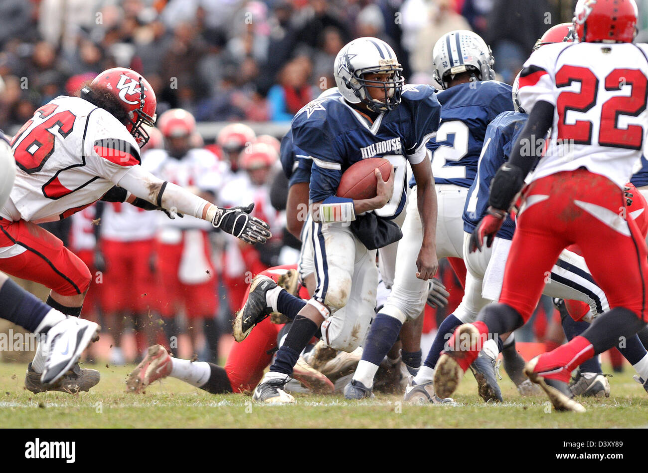High school football game in New Haven CT USA between cross town rivals Wilbur Cross and Hillhouse High Schools Stock Photo