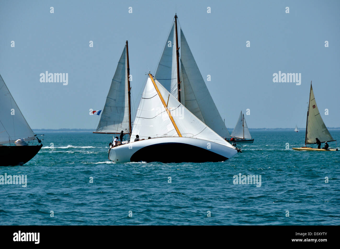 'Cipango' classic yacht sailing in Quiberon bay, during the event 'Semaine du Golfe', Week of the Morbihan gulf. Stock Photo