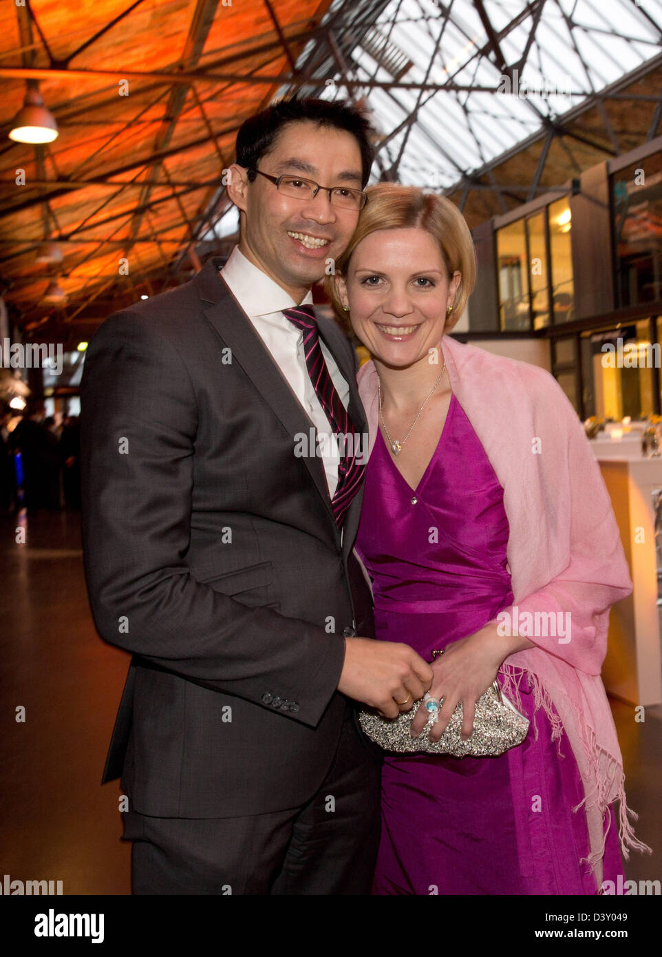 German Federal Economics Minister Philipp Roesler and his wife Wiebke arrive for Roesler's birthday party at the Classic Remise in Berlin, Germany, 26 February 2013. Roesler celebrated his 40th birthday on 24 February 2013. Photo: JOERG CARSTENSEN Stock Photo