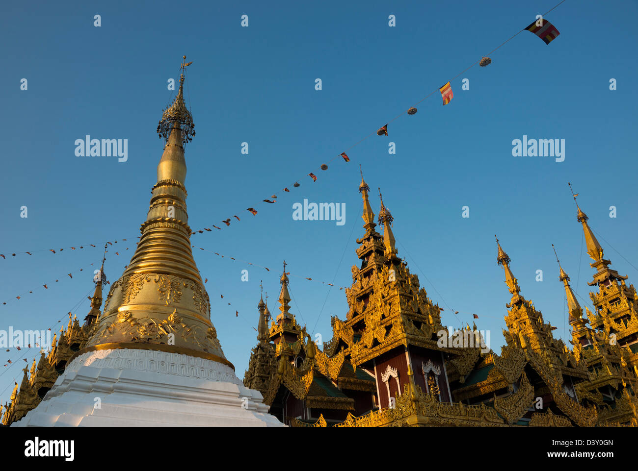 Stupas at Shwedagon Pagoda Yangon Myanmar Stock Photo