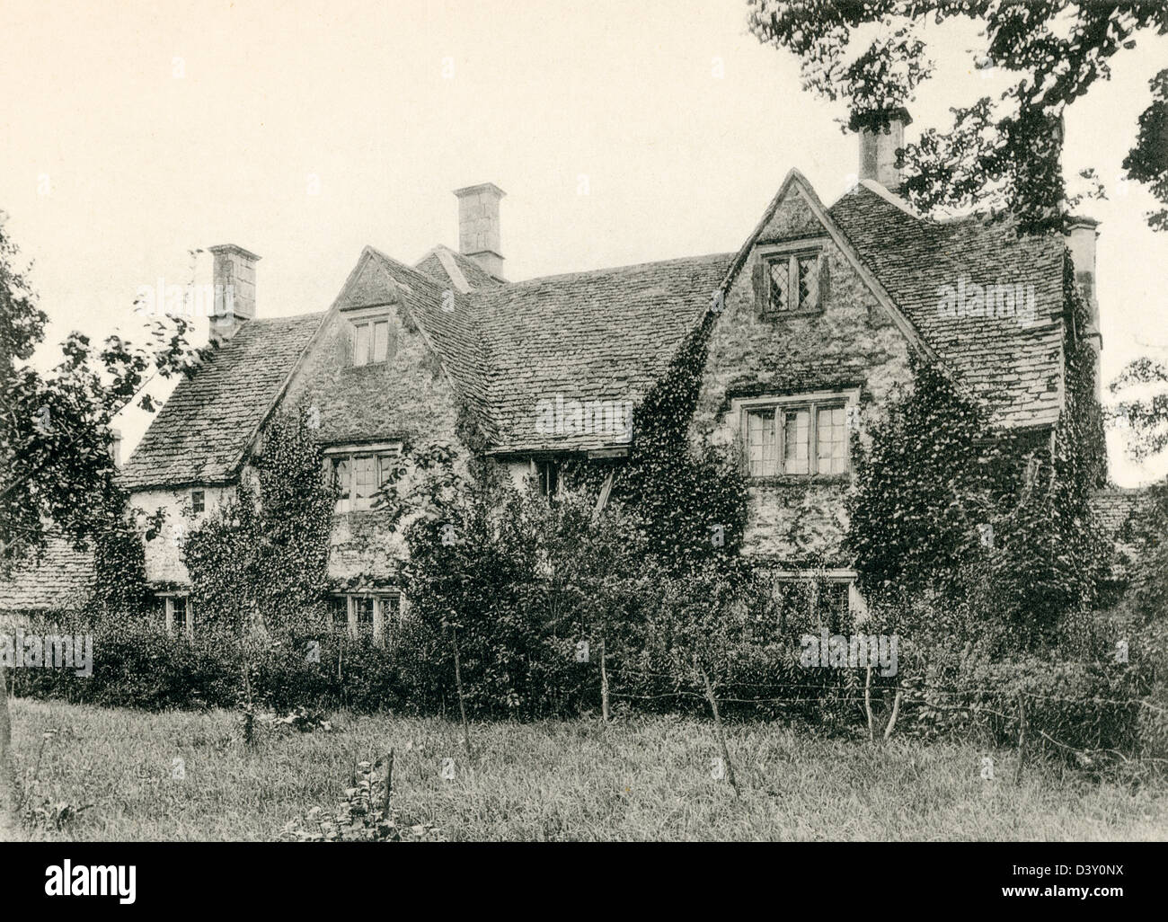 A collotype plate entitled ' The Rectory, Coln Roger, Glos.' scanned at high resolution from a book published in 1905. Stock Photo